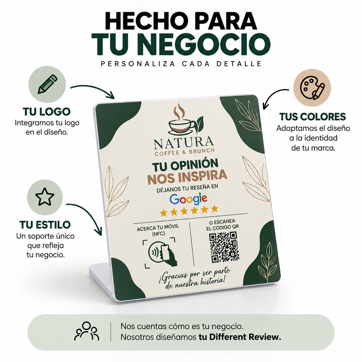 Soporte NFC para Reseñas de Google – Personalizado